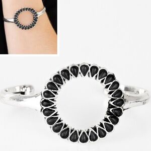 Elegant Silver Cuff Bracelet Black Onyx Accent Statement Bracelet